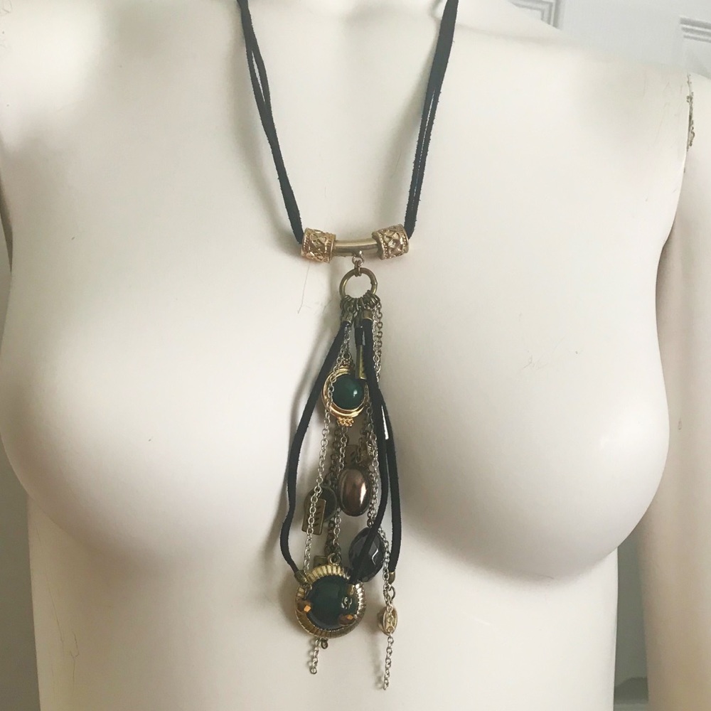 Abstract dangle suede necklace